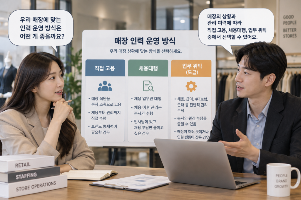 매장 인력 운영 방식을 검토하는 회의 장면