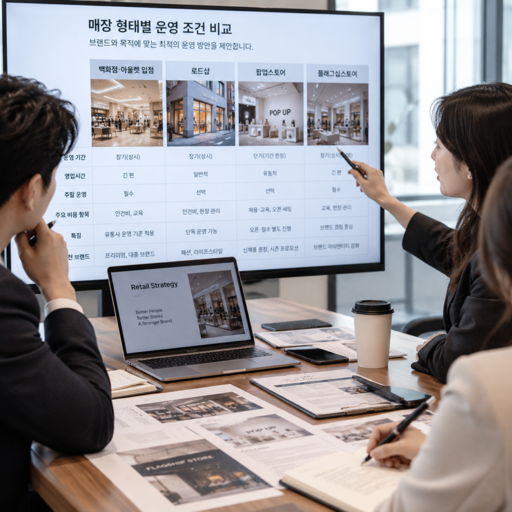 매장 형태별 운영 조건을 비교하는 모습